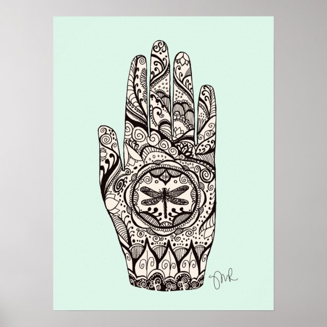 Massage Therapist Henna Dragonfly Tattoo Hand 5 Poster (Framsidan)