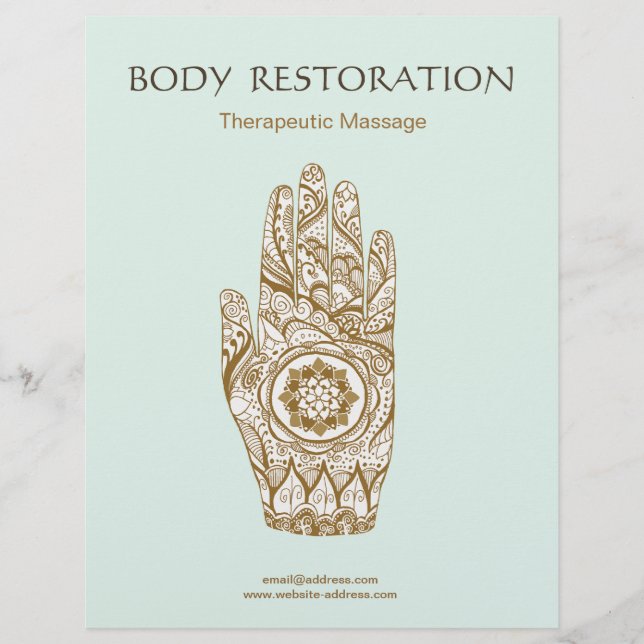 Massage Therapist Henna Hand Lotus Reklamblad (Framsidan)