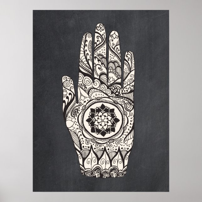 Massage Therapist Henna Tattoo Hand Lotus Art Poster (Framsidan)