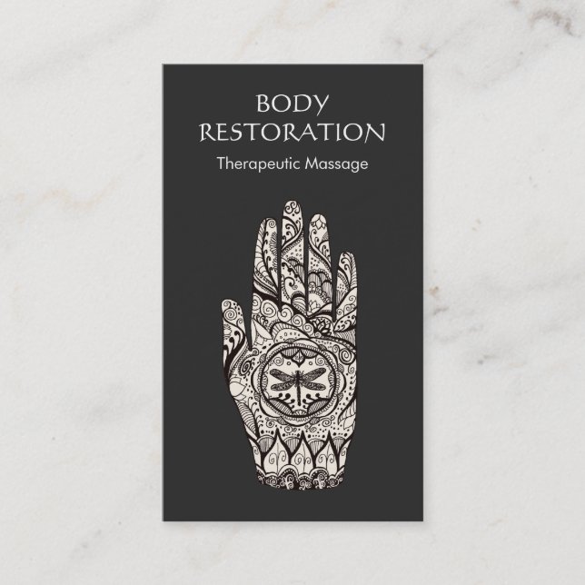 Massage Therapist Logotyp Henna Dragonfly Tattoo H Visitkort (Framsida)