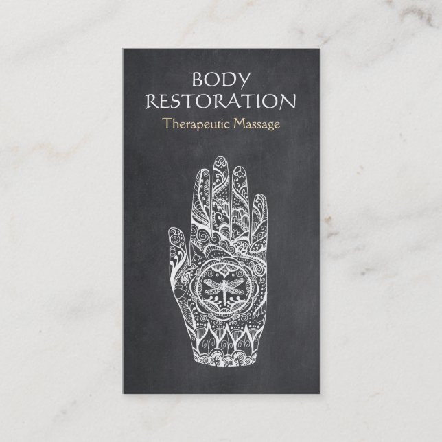 Massage Therapist Logotyp Henna Dragonfly Tattoo H Visitkort (Framsida)