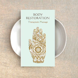 Massage Therapist Logotyp Henna Lotus Tattoo Hand Visitkort