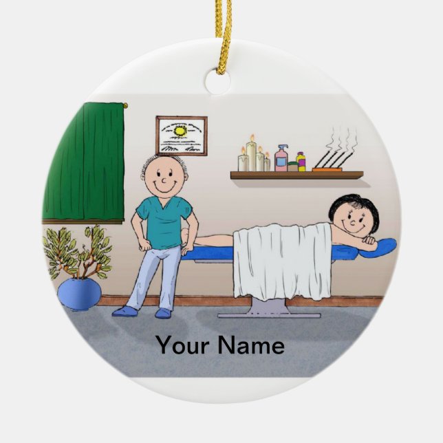 Massage Therapist - Manlig, kvinnlig klient Julgransprydnad Keramik (Framsidan)