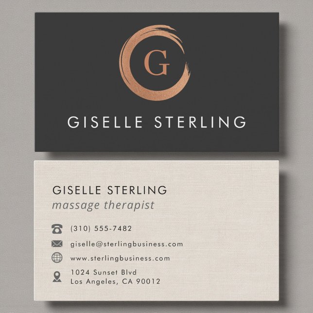 Massage Therapist Monogram Metallic Rose Gold Visitkort (Skapare uppladdad)