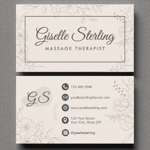 Massage Therapist Neutralt Ivory Blommigt Elegant Visitkort