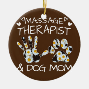Massage Therapist och Hund Wildblommor  Julgransprydnad Keramik
