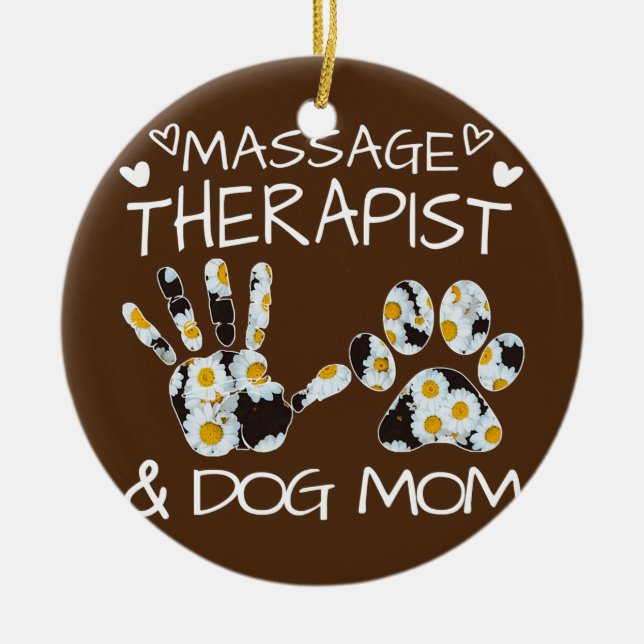 Massage Therapist och Hund Wildblommor Julgransprydnad Keramik (Framsidan)