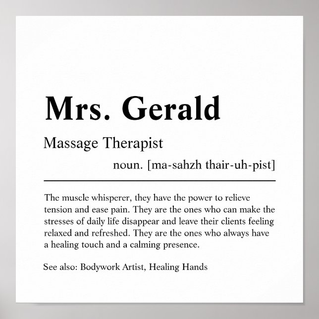 Massage Therapist Personlig Gift Poster (Framsidan)