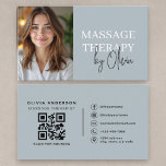 Massage Therapist Photo QR Code Visitkort<br><div class="desc">Promote your wellness practice with this massage therapist photo QR code business card. The clean, modern layout allows you to highlight your brand visually while the integrated QR code provides quick access to booking links, contact details, or your website. Designed for massage therapists and wellness professionals, this card offers a...</div>