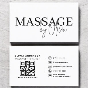 Massage Therapist QR Black White Visitkort