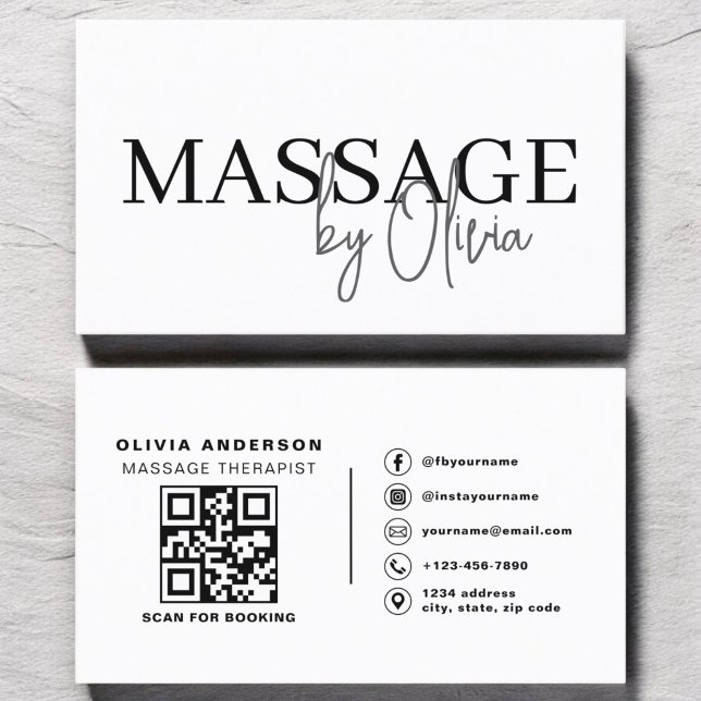 Massage Therapist QR Black White Visitkort (Skapare uppladdad)