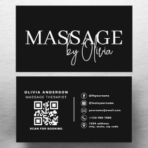 Massage Therapist QR Black White Visitkort