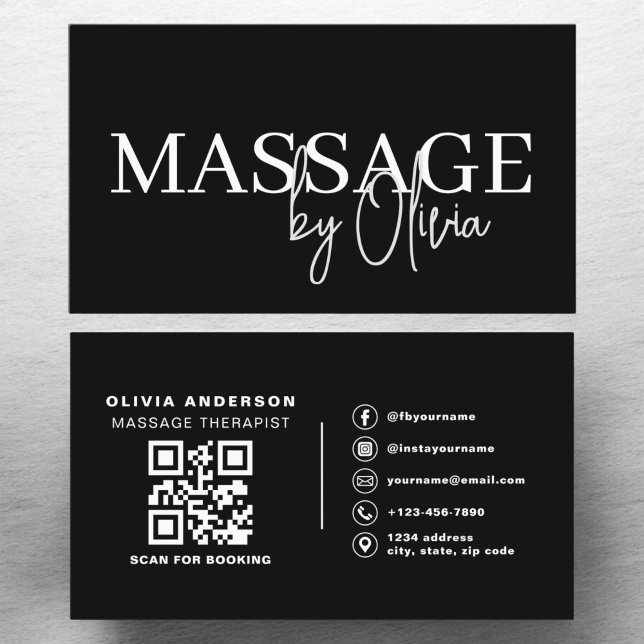 Massage Therapist QR Black White Visitkort (Skapare uppladdad)