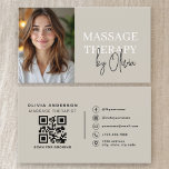 Massage Therapist QR Code Photo Visitkort<br><div class="desc">Promote your wellness practice with this massage therapist QR code photo business card. The clean layout allows you to showcase your brand visually while the integrated QR code gives clients quick access to booking links, contact details, or your website. Designed with modern styling and clear typography, this card is ideal...</div>