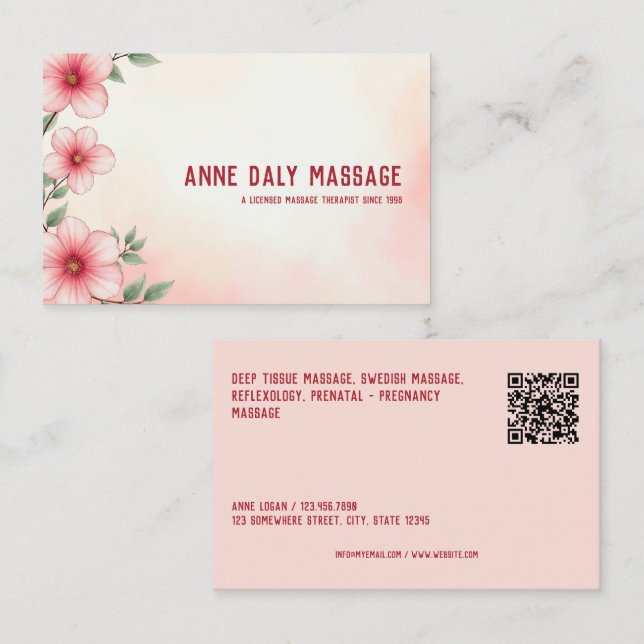 Massage Therapist QR Visitkort (Fram/baksida)