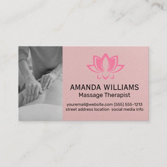 Massage Therapist | Rosa Lotus Flower Visitkort (Framsida)