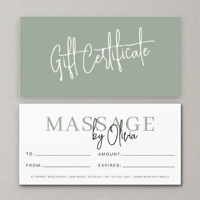 Massage Therapist Sage Green Gift Certificates (Skapare uppladdad)