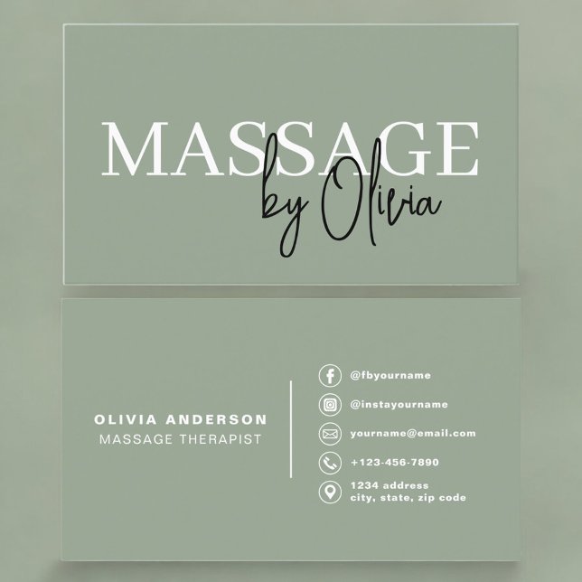 Massage Therapist Sage Green  Visitkort (Skapare uppladdad)