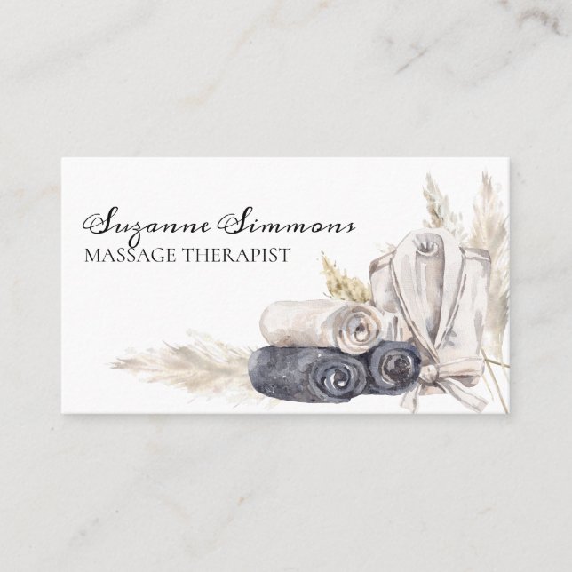 Massage Therapist Salon Boho Watercolor Visitkort (Framsida)