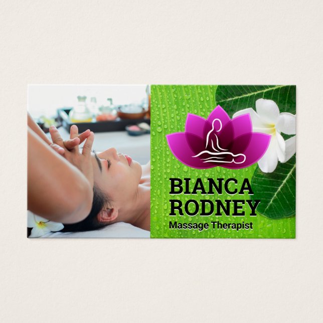 Massage Therapist Spa | Blommor Löv Visitkort (Framsidan)