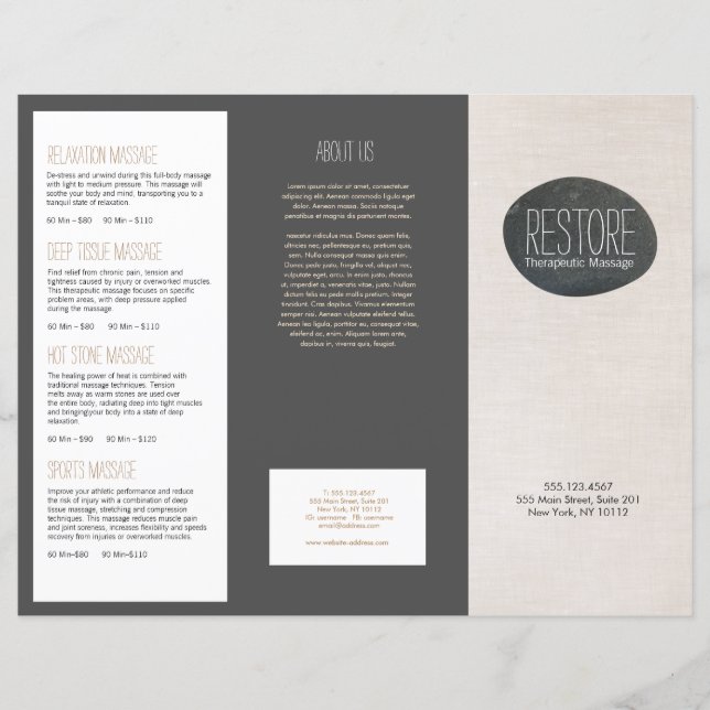 Massage Therapist Zen Stone Tri-Fold Brochure (Framsida)
