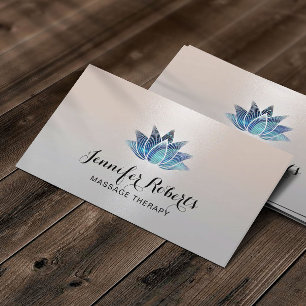 Massage Therapy Blue Lotus Modern Silver Salon Visitkort