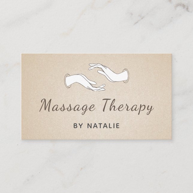 Massage Therapy Boho Script Modern Healing Händer Visitkort (Framsida)