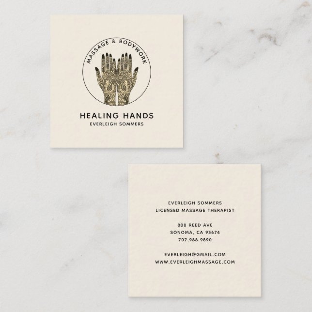 Massage Therapy Classic Cream Business Card Fyrkantigt Visitkort (Fram/baksida)