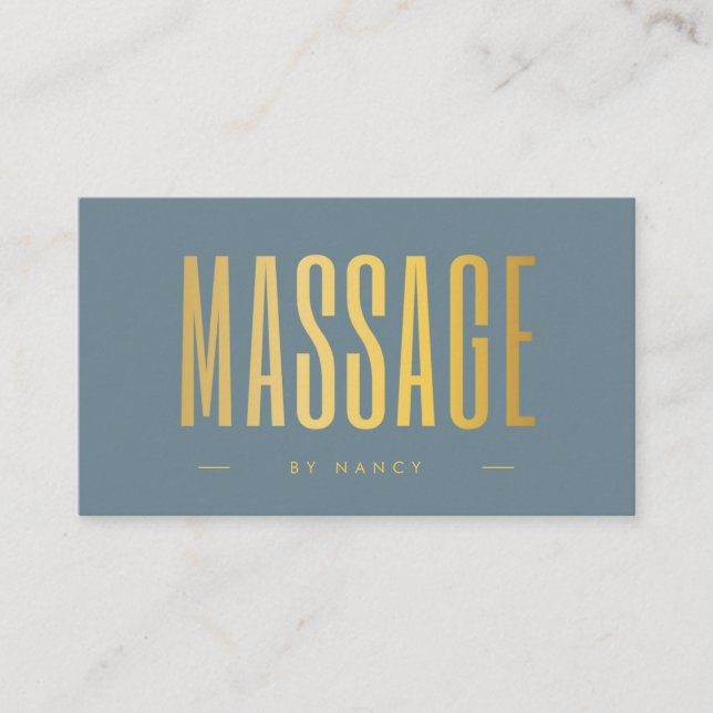 Massage Therapy Dusty Blue och Guld Visitkort (Framsida)