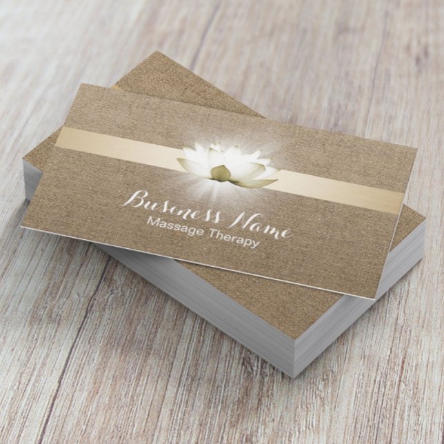 Massage Therapy Glowing Lotus Healing Salon Burlap Visitkort (Skapare uppladdad)