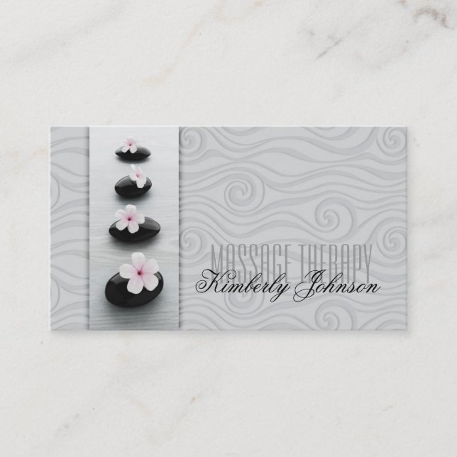 Massage Therapy Grått Kurvor & Black Stones Card Visitkort (Framsida)