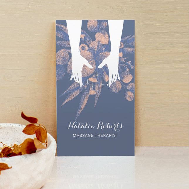 Massage Therapy Healing Händer Blue Rosa Greenery Visitkort (Skapare uppladdad)
