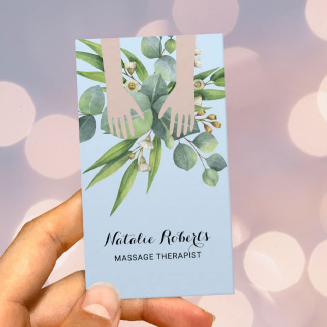 Massage Therapy Healing Händer Botanical Blue Spa Visitkort (Skapare uppladdad)