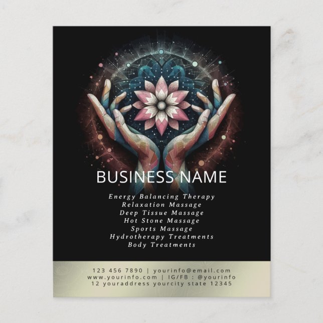 Massage Therapy Healing Händer Energy Spa Hälsa Flygblad (Framsidan)