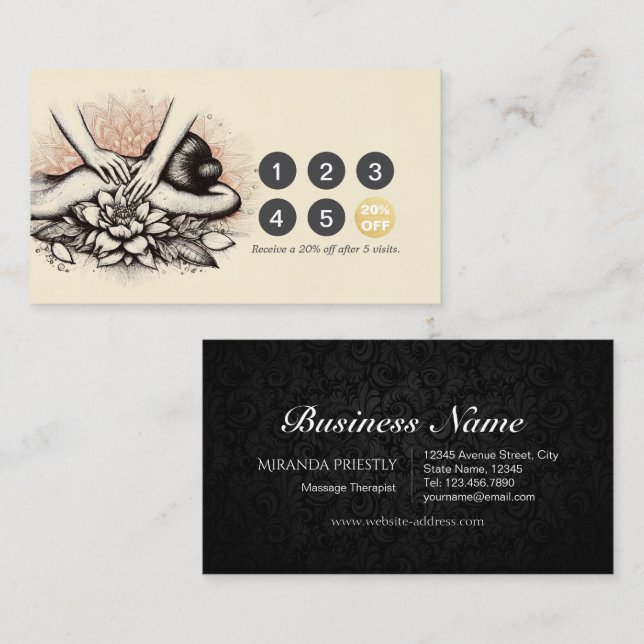 Massage Therapy Healing Händer Energy Spa Hälsa Lojalitetskort (Fram/baksida)