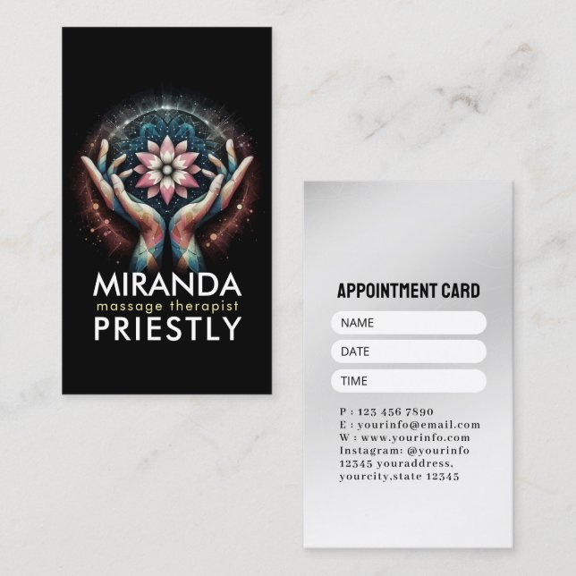 Massage Therapy Healing Händer Energy Spa Hälsa Tidsbeställning Kort (Fram/baksida)