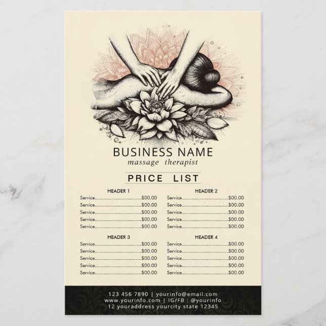 Massage Therapy Healing Händer Energy Spa Pris Lis Flygblad (Framsidan)