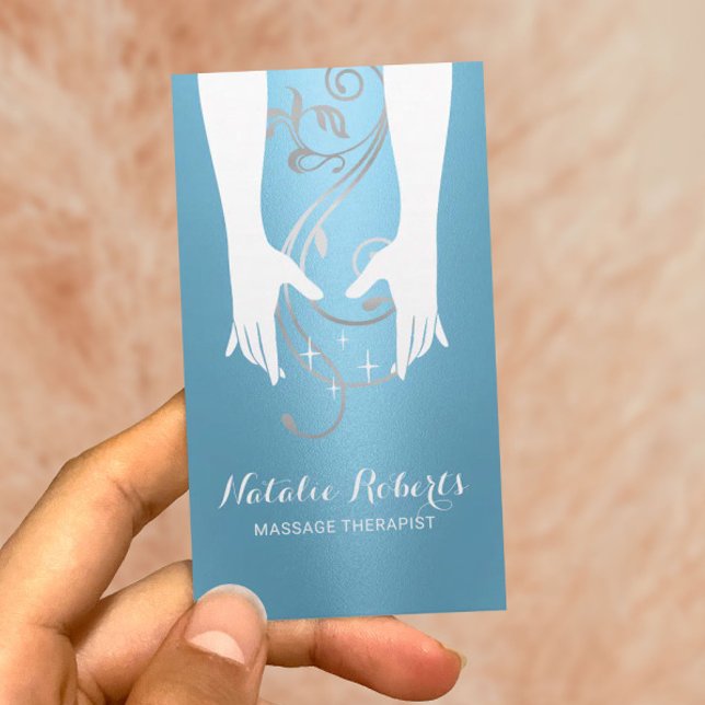 Massage Therapy Healing Händer Spa Modern Blue Visitkort (Skapare uppladdad)