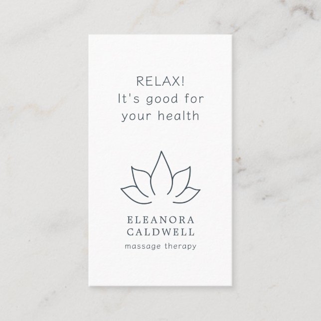 Massage Therapy Lotus Logotyp Charcol Grått on Whi Visitkort (Framsida)