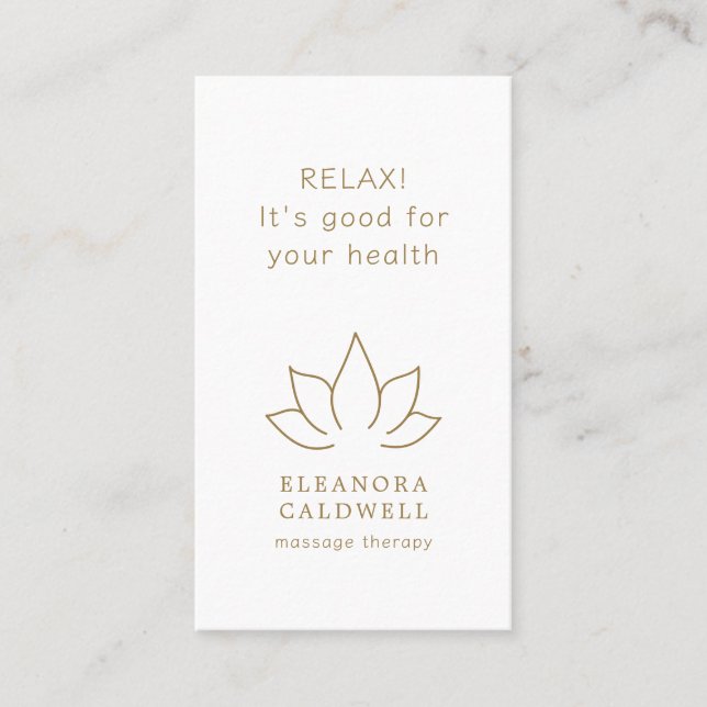 Massage Therapy Lotus Logotyp Guld on White Visitkort (Framsida)