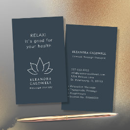 Massage Therapy Lotus Logotyp White on Charcol Grå Visitkort