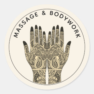 Massage Therapy Mehndi Henna Healing Händer Runt Klistermärke