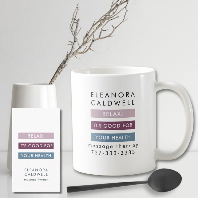 Massage Therapy Modern Rand Märkre Line Kaffemugg (Massage Therapy Modern Stripes Tag Line Coffee Mug and Business Card)
