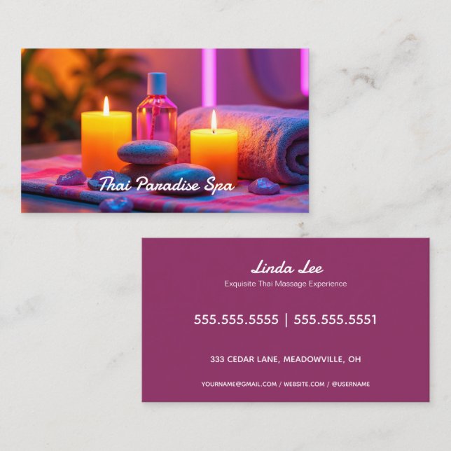 Massage Therapy Neon Visitkort (Fram/baksida)