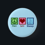 Massage Therapy Peace Kärlek Knapp<br><div class="desc">En vacker blå masseudoknapp som läser "Peace Kärlek Massage" för en terapeut. En söt LMT-present till någon som arbetar med massagebehandling.</div>