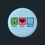 Massage Therapy Peace Kärlek Knapp<br><div class="desc">En vacker blå masseudoknapp som läser "Peace Kärlek Massage" för en terapeut. En söt LMT-present till någon som arbetar med massagebehandling.</div>