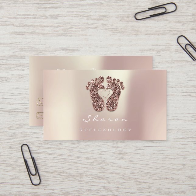Massage Therapy Reflexology Copper Guld Glitter Visitkort (Fram/Back In Situ)