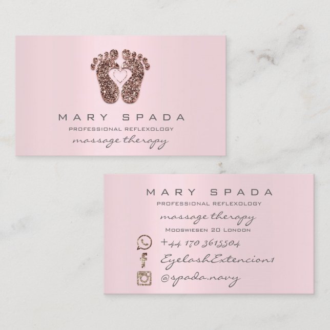 Massage Therapy Reflexology Feet Rosa ros Rosa Visitkort (Fram/baksida)