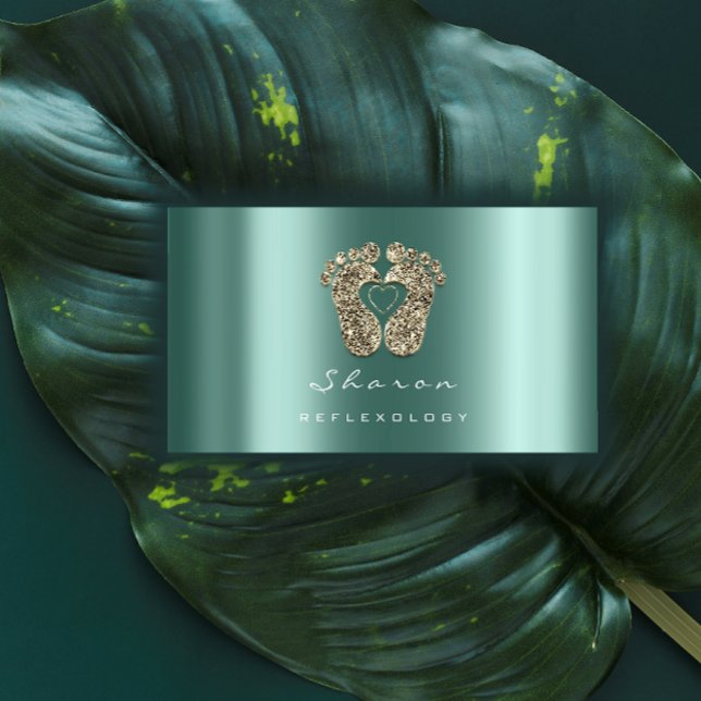 Massage Therapy Reflexology Teal Guld Glitter Feet Visitkort (Massage Therapy Reflexology Teal Gold Glitter Feet Business Card)