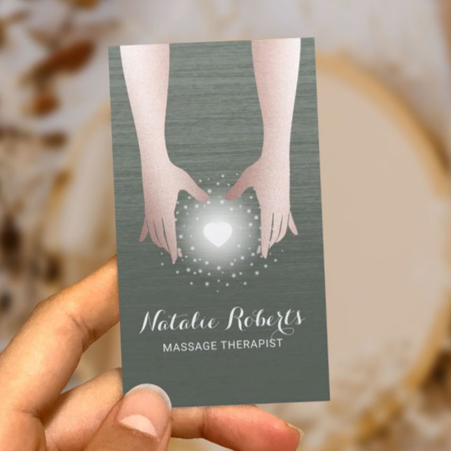 Massage Therapy Reiki Energy Healing Händer Grönt Visitkort (Skapare uppladdad)